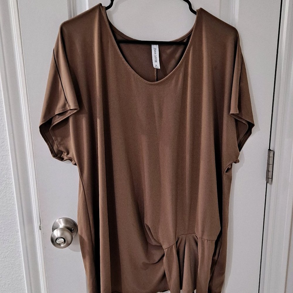 Exclusive One Women's (XL) Shirt Brown Cream Short Sleeve Stretch Shirt